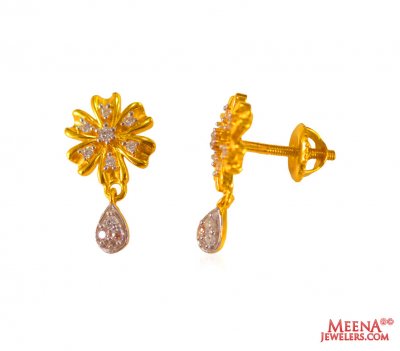 22 Karat Fancy Gold Tops with CZ  ( Signity Earrings )