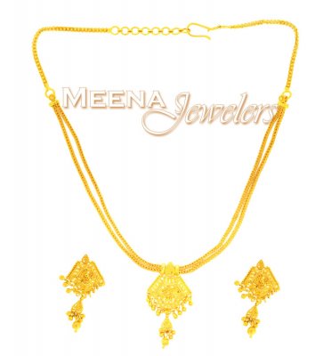 22K Yellow Gold Three Piece Necklace Set ( Light Sets )