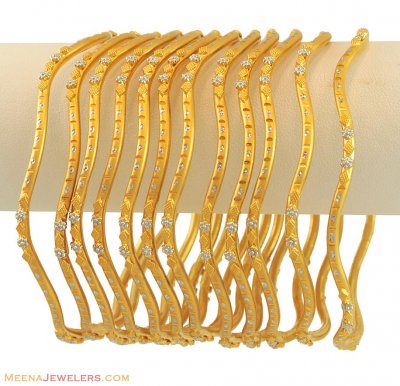 2Tone Wavy Churi Set(12 pcs) ( Two Tone Bangles )