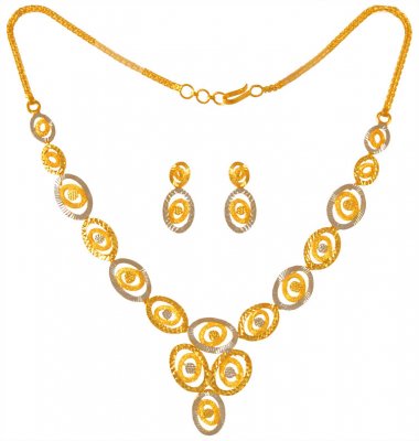 22K Gold Two Tone Necklace Set  ( Light Sets )