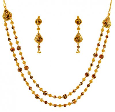 22K Layered Meena Necklace Set ( 22 Kt Gold Sets )