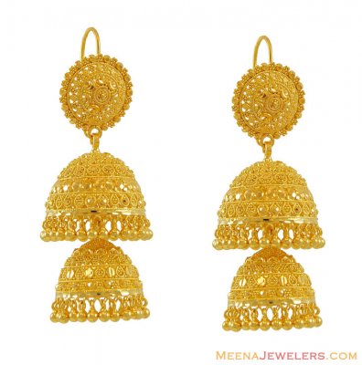 22Kt Gold Chandelier Earrings ( Exquisite Earrings )