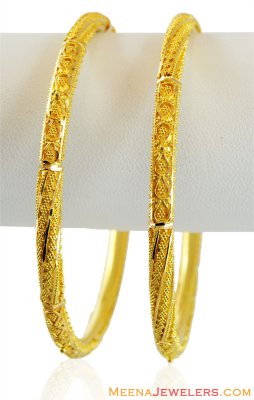 22K Pipe Style Kada (2 Pc) ( Gold Bangles )