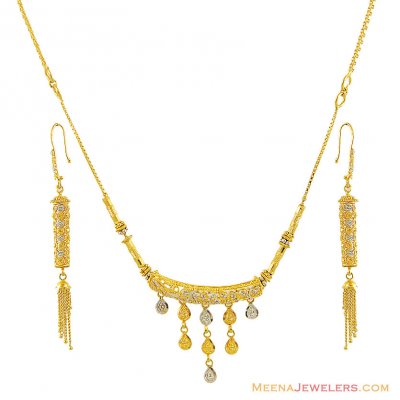 22K Indian 2 Tone Necklace Set ( Light Sets )