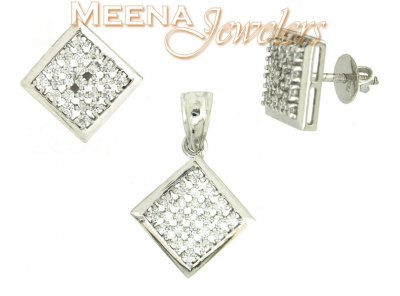 18Kt White Gold Signity Pendant Set ( White Gold Pendant Sets )