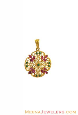 22K Floral Precious Stones Pendant ( Fancy Pendants )