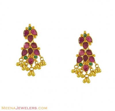 Indian Gold Earrings with Precious Stones ( Precious Stone Earrings )