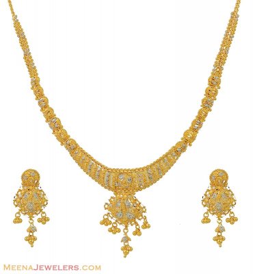 22K Gold Two Tone Necklace Set  ( Light Sets )