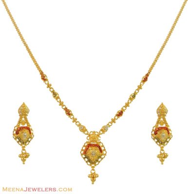 22K Two Tone Filigree Necklace Set ( Light Sets )