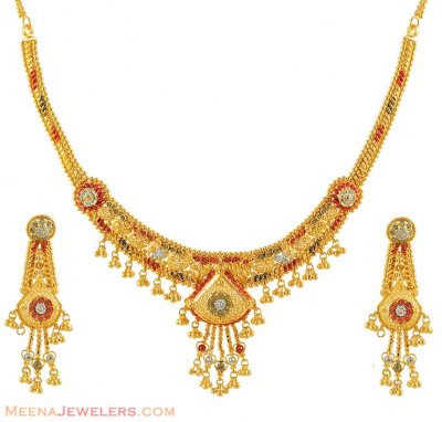 Gold Multi Tone Necklace Set ( 22 Kt Gold Sets )