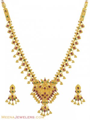 22k Ruby, Emerald Stones Set ( Combination Necklace Set )