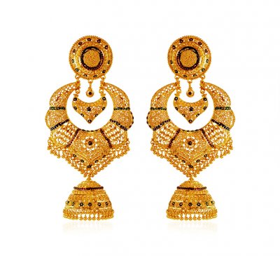 22K Chand bali with Jhumki and Meenakari ( Exquisite Earrings )
