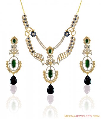 22k Gold Stones Necklace Set  ( Precious Stone Sets )