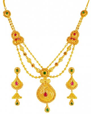22kt Gold Necklace Earring Set ( Gold Designer Sets )