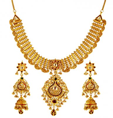 22kt gold antique necklace set ( Antique Necklace Sets )