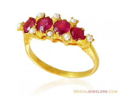 22K Gold Ring with Precious Stones ( Ladies Rings with Precious Stones )