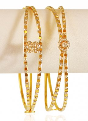 22K Gold Two Tone Bangles(2PCS) ( Two Tone Bangles )