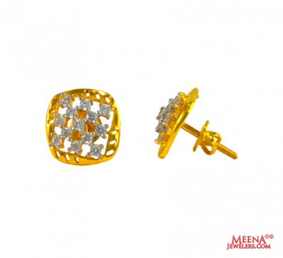 Fancy Gold Tops with CZ (22 Karat) ( Signity Earrings )