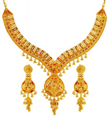 22Kt Gold Tricolor Necklace Set ( 22 Kt Gold Sets )