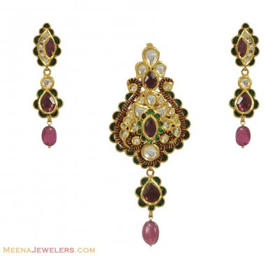 Indian Kundan Pendant Set (22K) ( Antique Pendant Sets )