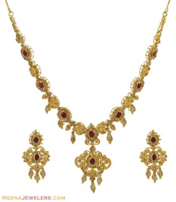 22Kt Diamond Polki Necklace Set ( Diamond Necklace Sets )
