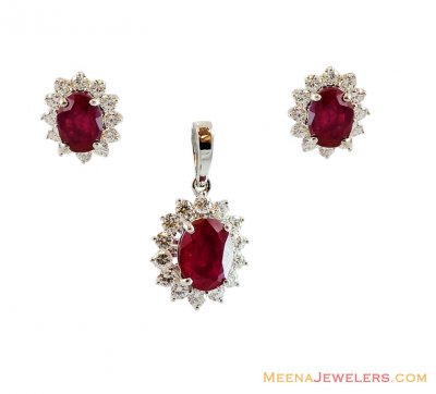 White Gold Ruby Diamond Pendant Set ( Diamond Pendant Sets )