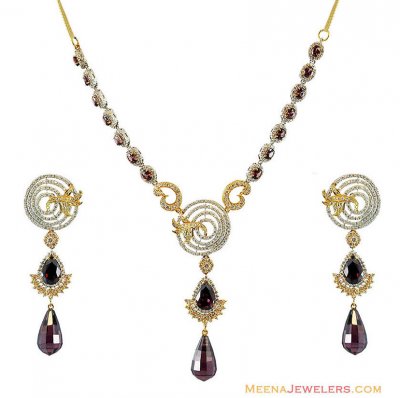 Semi Precious Stones Necklace Set  ( Gold Designer Sets )