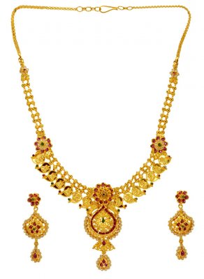 22KT Gold Temple Necklace Set ( Gold Designer Sets )