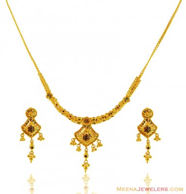 22K Gold Meena Necklace Set  ( Light Sets )