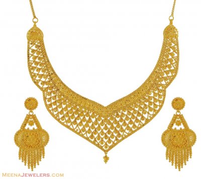 22k Designer Necklace Earring Set  ( Bridal Necklace Sets )