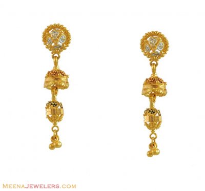 22k Three Tone Jhumki Earrings ( 22Kt Gold Fancy Earrings )