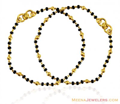 22k Fancy Black Bead Bracelet(pair) ( Black Bead Bracelets )