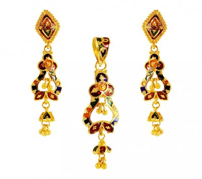 22K Gold Meenakari Pendent Set ( Gold Pendant Sets )