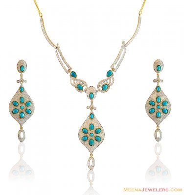 22k Turquoise Stones Designer Set  ( Gold Designer Sets )