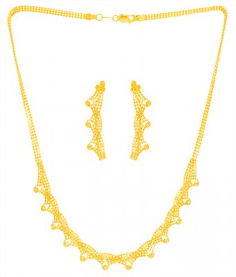22K Gold Long Designer Necklace Set ( 22 Kt Gold Sets )