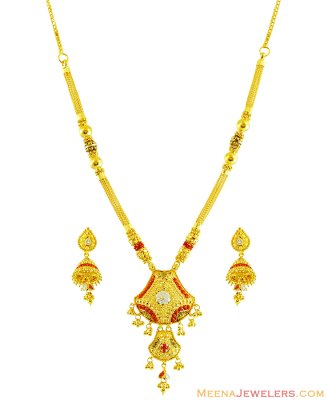 22k Elegant Tricolored Necklace Set ( 22 Kt Gold Sets )