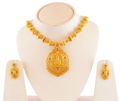 22K Gold Temple Necklace Set ( Gold Designer Sets )