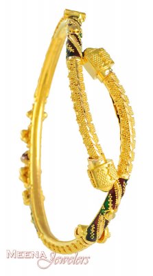 22kt Pipe Bangle with Jhumki and Enamel  ( Kadas )