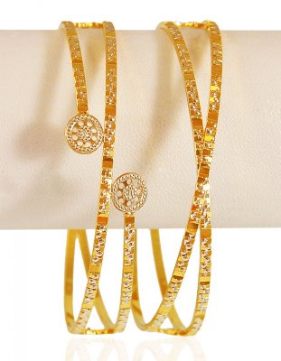 22K Gold Fancy Bangle (2PCS) ( Two Tone Bangles )