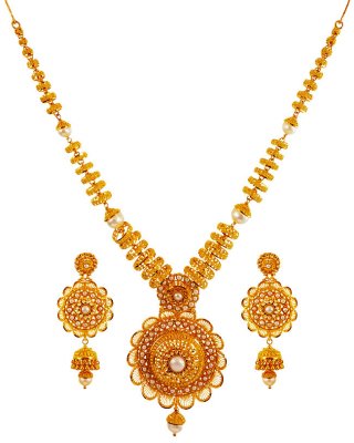 22Kt Gold Pearl Necklace Set ( 22 Kt Gold Sets )