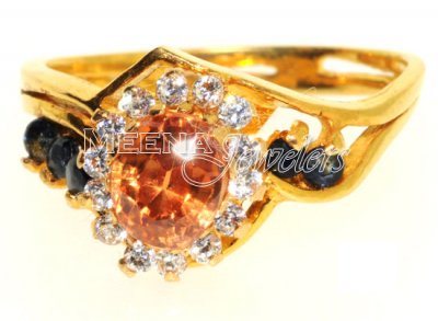 Gold Ring with Saffire and CZ ( Ladies Rings with Precious Stones )