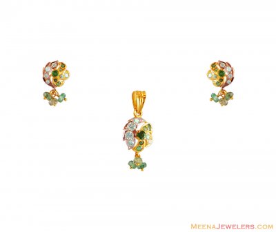 22K Emerald Pendant set ( Precious Stone Pendant Sets )