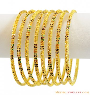 22K Designer Meena Bangles Set (4 Pcs Only) ( Set of Bangles )