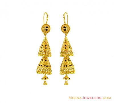 22K Fancy Meena Chandelier Earrings ( 22Kt Gold Fancy Earrings )