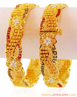 Fancy Gold 3 Tone Kada (2 Pc) ( Kadas )