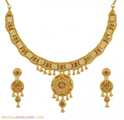 Gold Designer Meenakari Set (22Kt) ( 22 Kt Gold Sets )