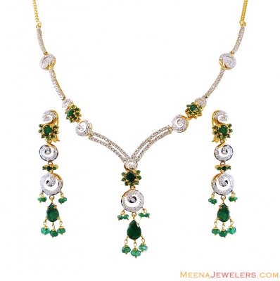 22k Gold Cz Emerald Stone Set  ( Gold Designer Sets )