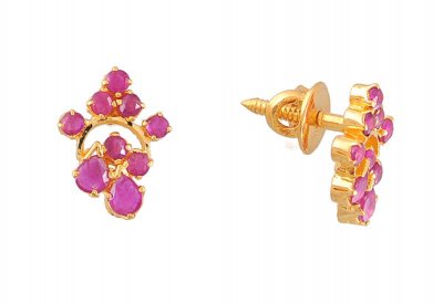 22 Kt Gold Tops With Ruby  ( Precious Stone Earrings )