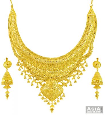 22k Three Tone Layered Necklace Set ( Bridal Necklace Sets )