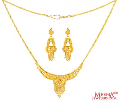 22K Gold Necklace Earring Set ( Light Sets )